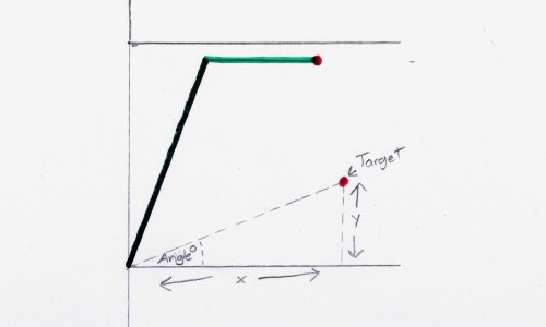 drawing of robot arm with a point that has lines showing its angle from 0,0 position