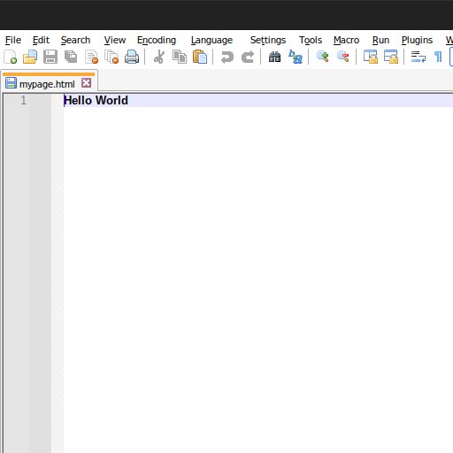 picture of notepad++ with file open that has the text Hello World